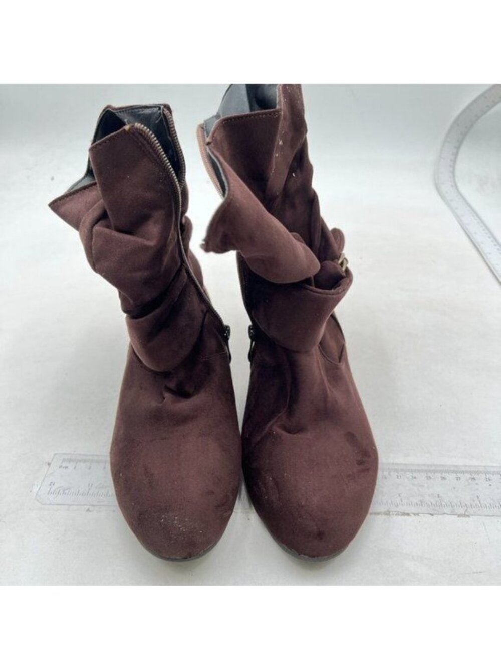 Women's Closed Round Toe Flat Heel Buckle Slouchy Mid-Calf Casual Boots Brown